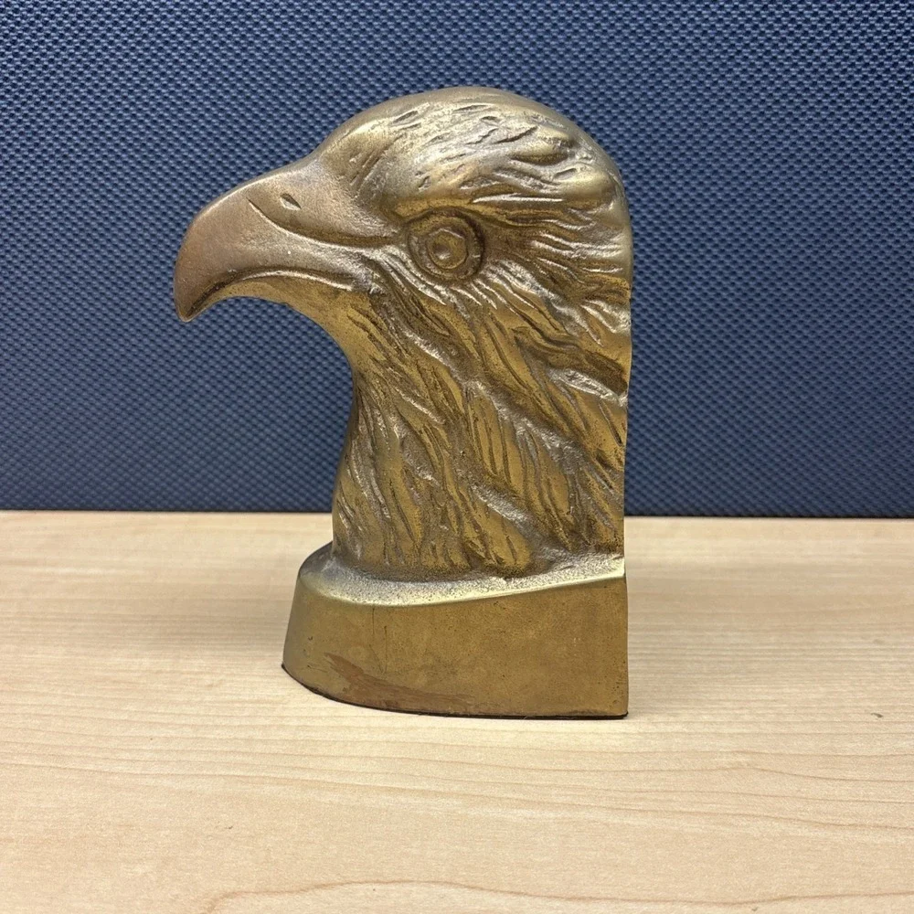 VTG Brass Bald Eagle Bird Heads Bookend Korea Federal Style Classic Decor